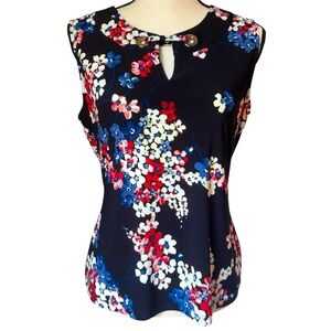 Tommy Hilfiger stretch, sleeveless crewneck, floral tank top blouse large